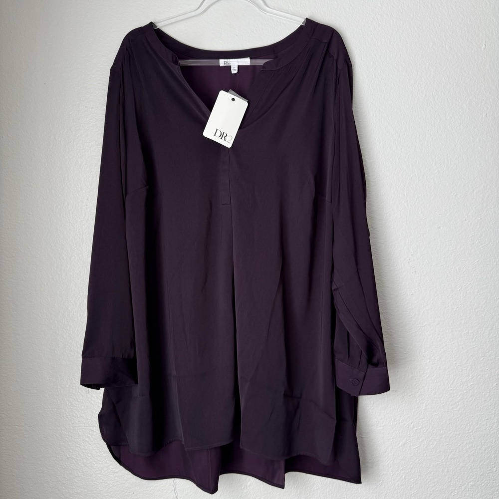 DR2‎ plum Purple Tunic Top Size 3X Flowy Business Dressy Office Light NEW